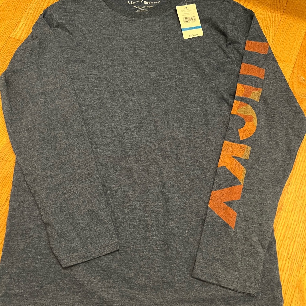 Lucky Brand Gray blue Long Sleeve Shirt with Orange Logo